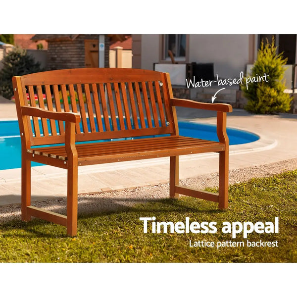 Gardeon outdoor garden bench wooden 2 seater - brown placed by pool in beautiful outdoor space