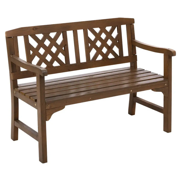 Gardeon outdoor garden bench with lattice design, wooden chair - 2 seat