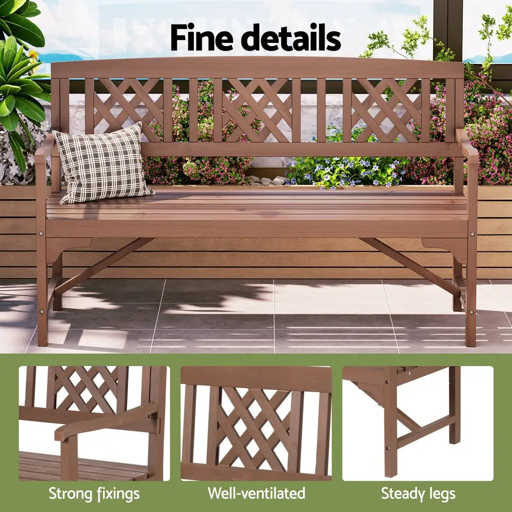 Gardeon outdoor garden bench wooden chair 3 seat with pillow