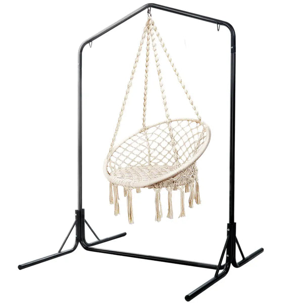 Gardeon outdoor hammock chair set - white hanging chair with black stand