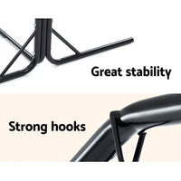 Gardeon outdoor hammock chair set with black steel bike racks and ’get stability’ words
