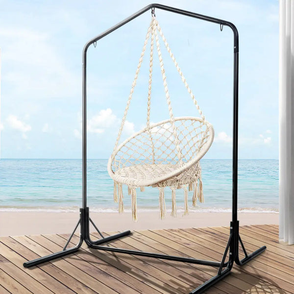 Gardeon outdoor hammock chair set with stand - cream