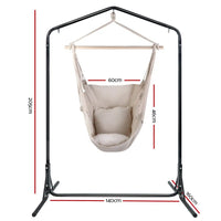 Gardeon outdoor hanging hammock chair with stand and pillow - dimensions shown