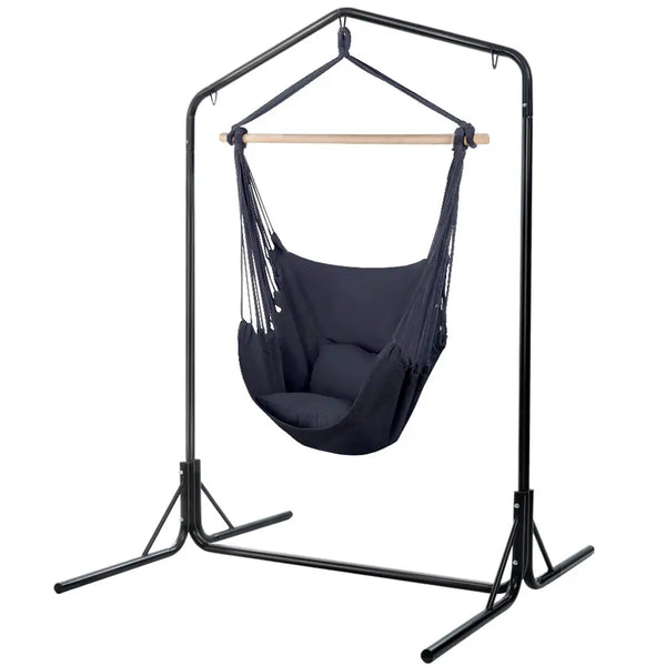 Gardeon outdoor hanging hammock chair with stand and pillow
