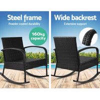 Gardeon outdoor rocking chair wicker - black with seat and backrest