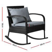 Gardeon outdoor rocking chair wicker - black showcasing dimensions