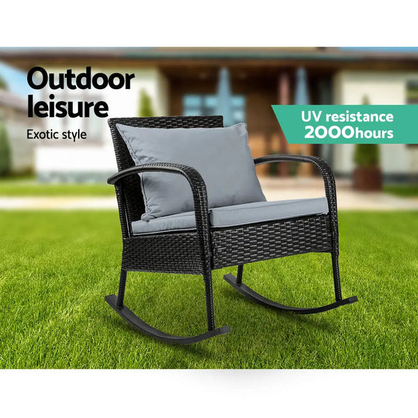 Gardeon outdoor rocking chair with cushion - black