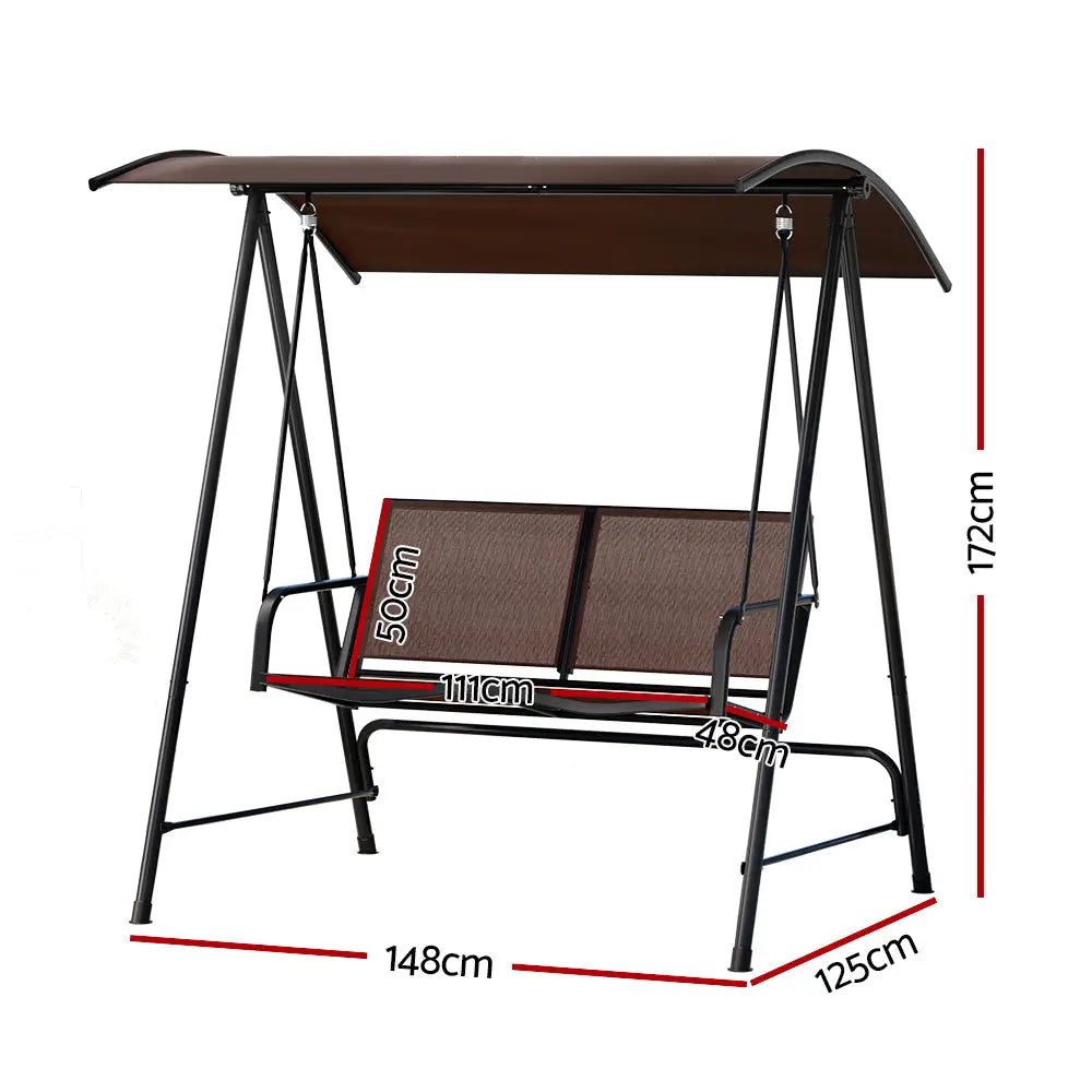 Gardeon steel frame swing chair with removable canopy - 2 seater