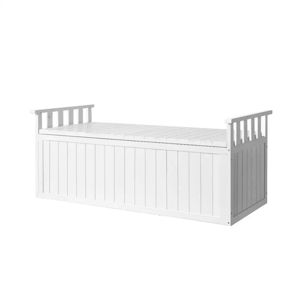 Gardeon outdoor storage bench box 200l - xl white - white wooden toy box with lid