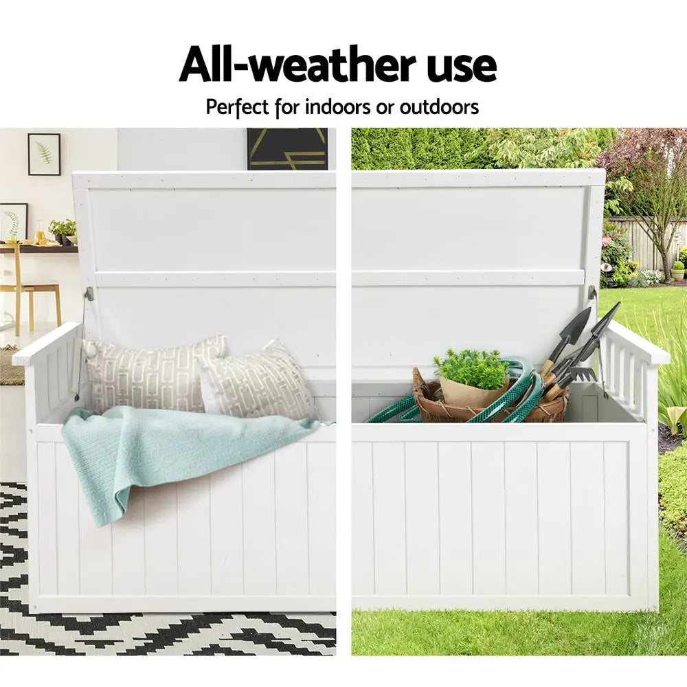 Gardeon outdoor storage bench box 200l - xl white with planter and basket
