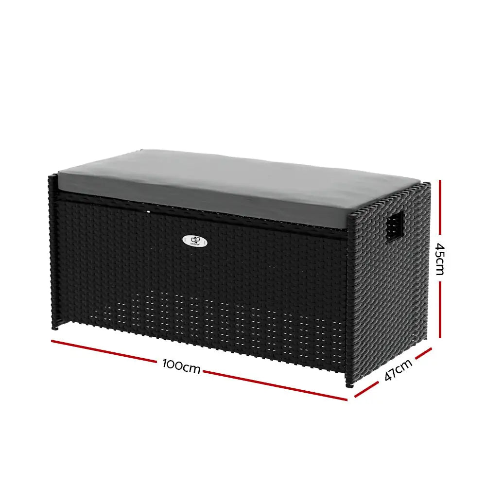 Gardeon outdoor storage bench box with cushion 102l - grey or black 10