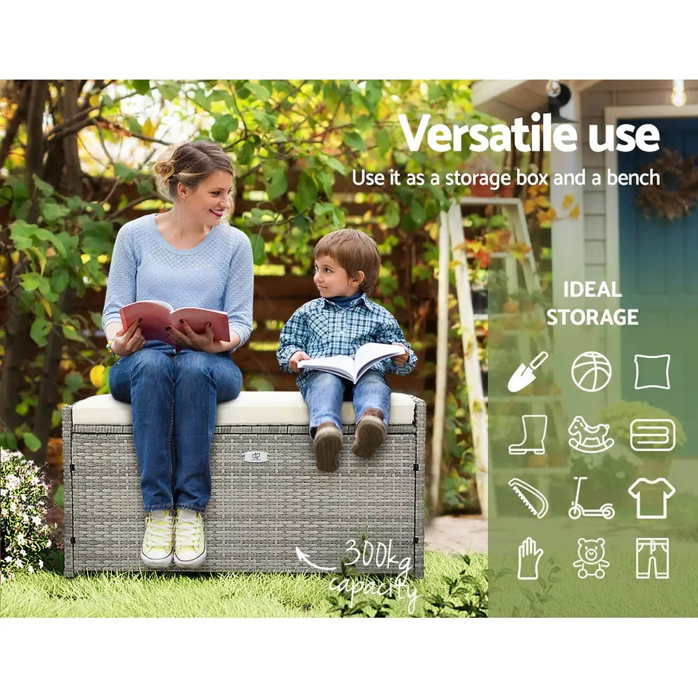 Gardeon outdoor storage bench box with cushion 102l - grey or black 7