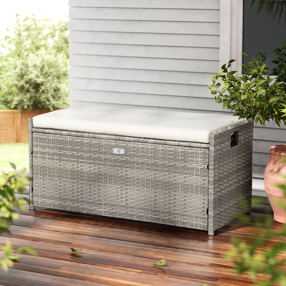 Gardeon outdoor storage bench box with cushion 102l - grey or black 3