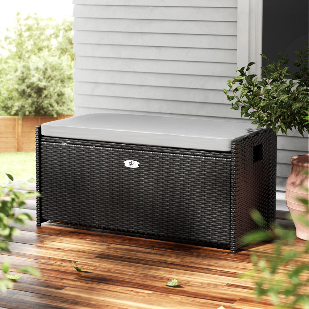 Gardeon outdoor storage bench box with cushion 102l - grey or black 4
