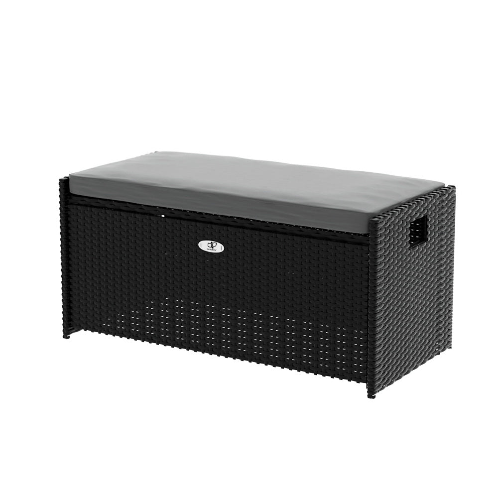 Gardeon outdoor storage bench box with cushion 102l - grey or black 2