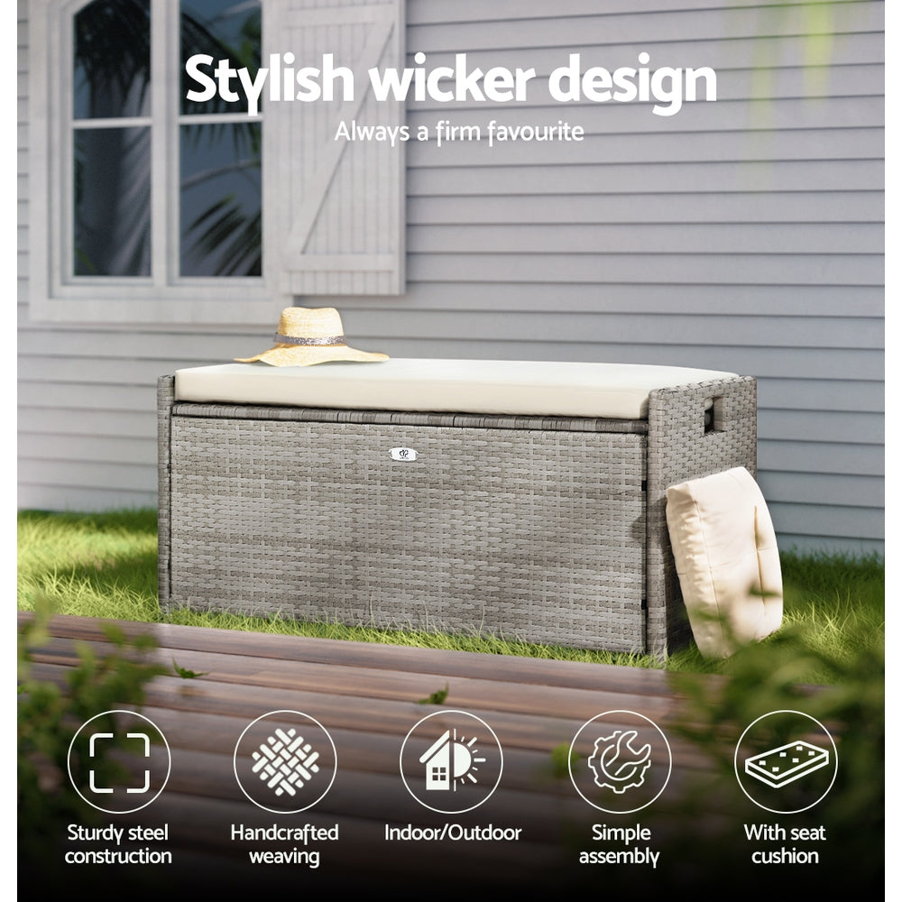 Gardeon outdoor storage bench box with cushion 102l - grey or black 5