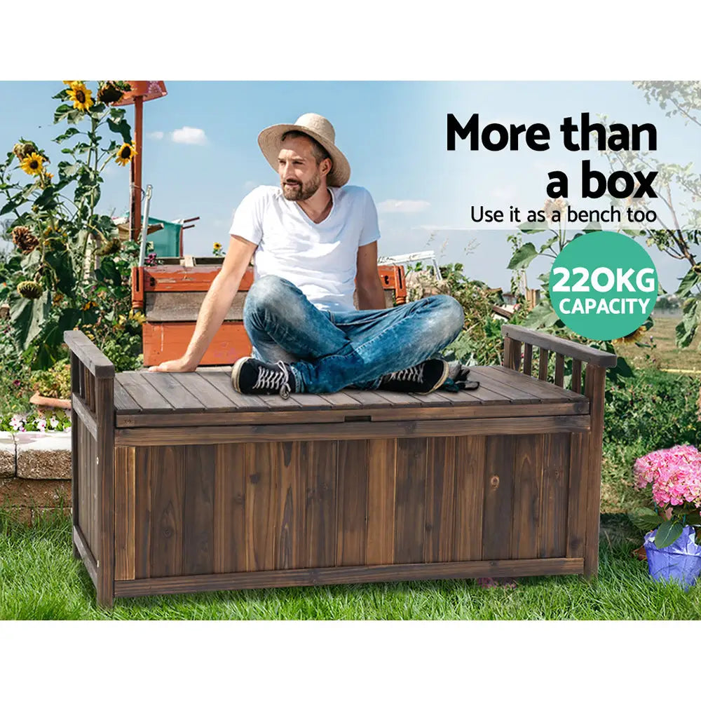Gardeon outdoor storage box bench with man on wooden bench