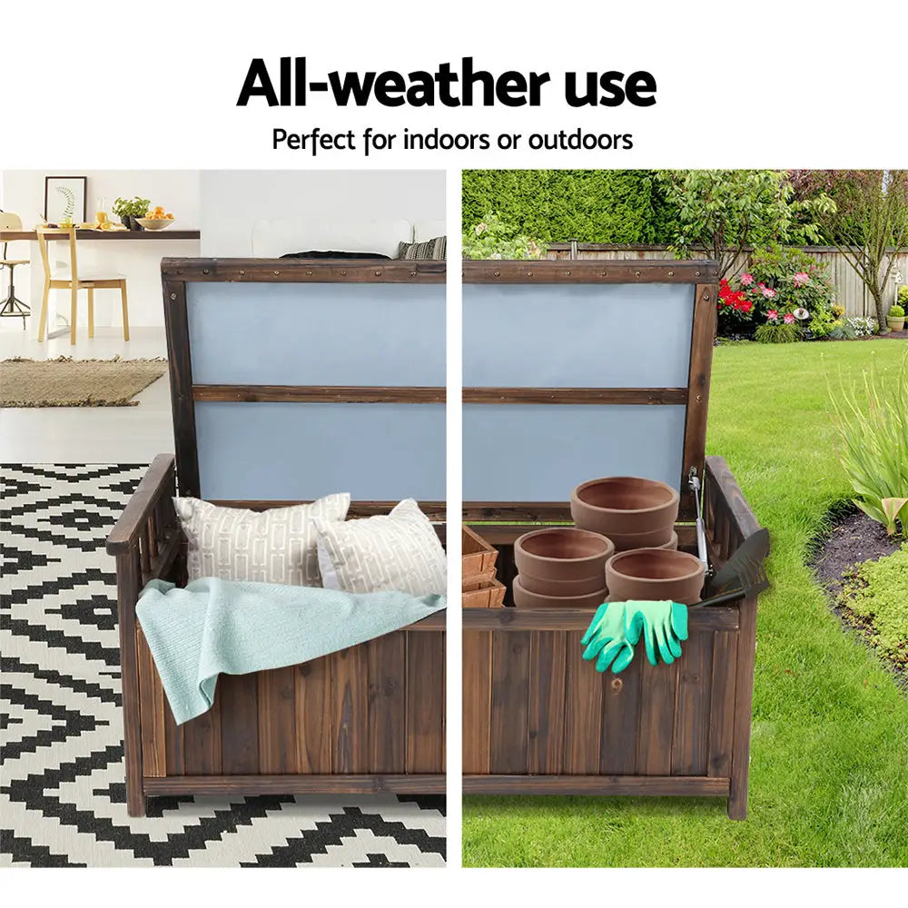 Gardeon outdoor storage box bench with pot - 160l charcoal/brown
