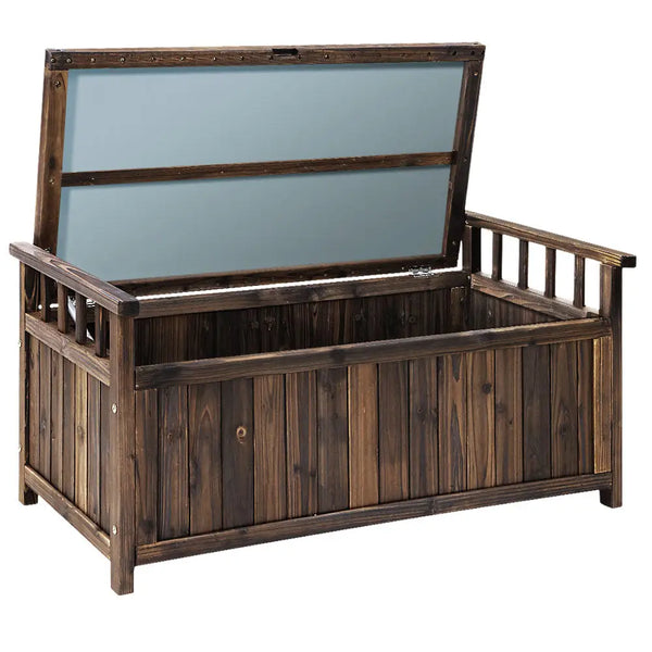 Gardeon outdoor storage bench box wooden 160l with mirror top - charcoal or brown