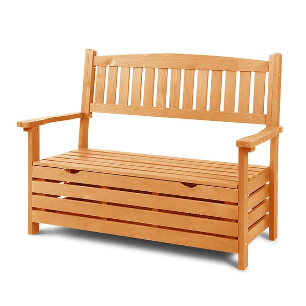 Gardeon outdoor storage bench with 2 seat - wooden chair with underneath storage