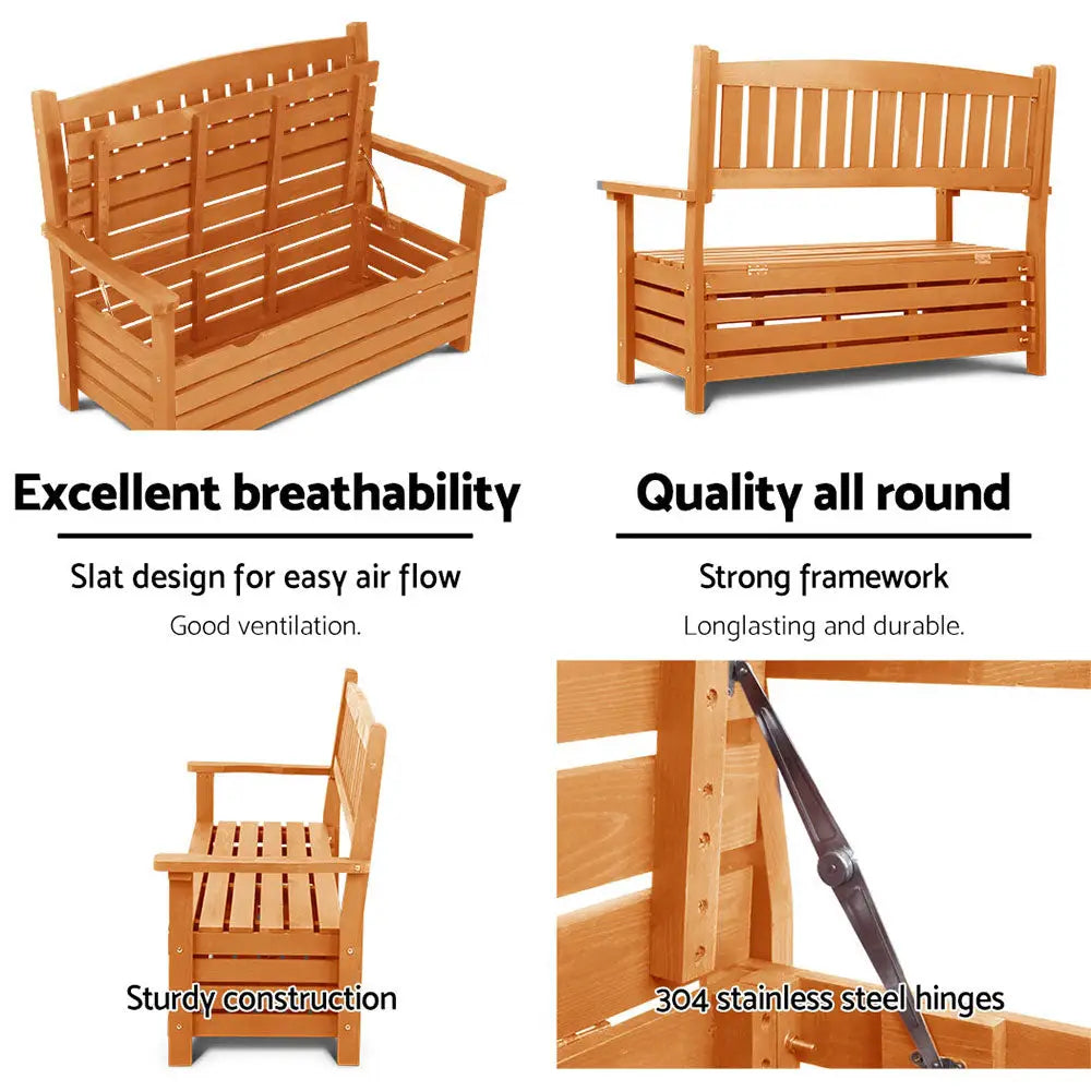 Four wooden benches of different styles displayed - gardeon outdoor storage bench box wooden chair 2 seat