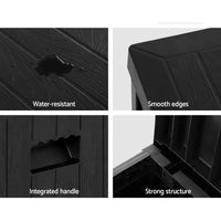 Gardeon outdoor storage box 195l - black: side view of black wooden cabinet with door