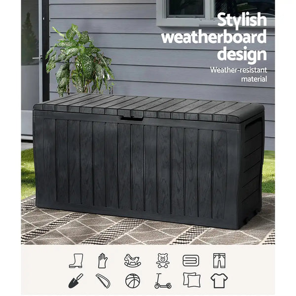 Gardeon outdoor storage box 220l lockable - black 2