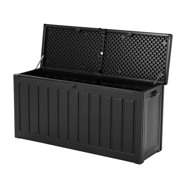 Gardeon outdoor storage box 240l lockable garden bench - black 1