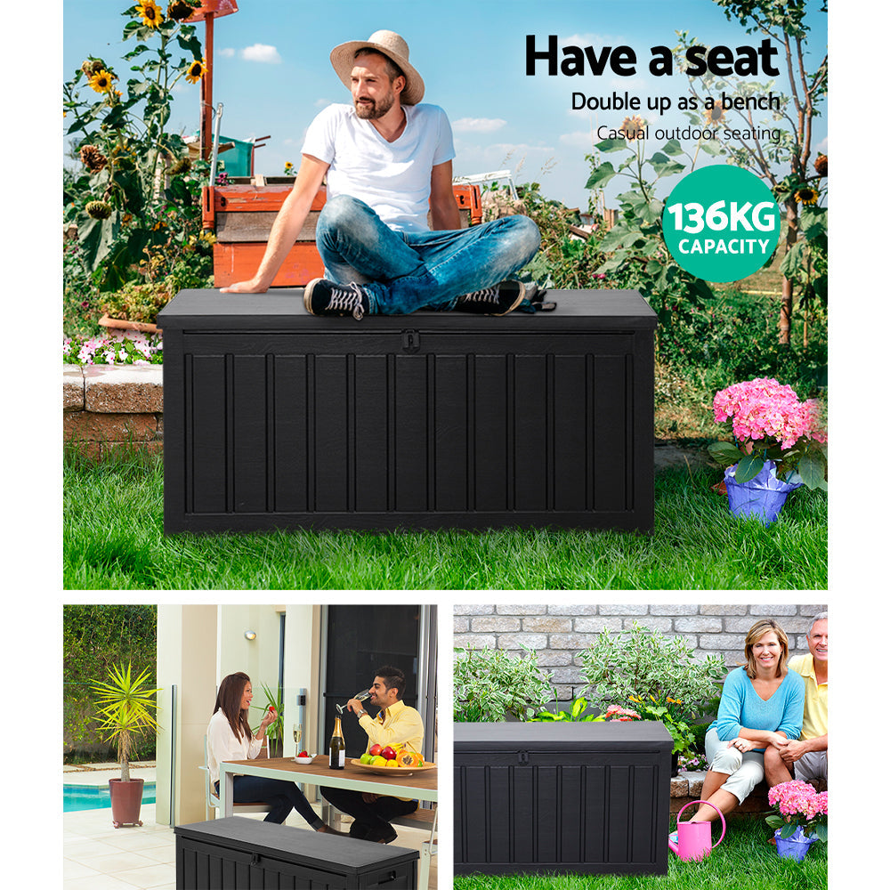 Gardeon outdoor storage box 240l lockable garden bench - black 3