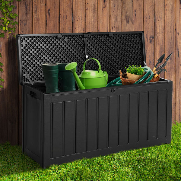 Gardeon outdoor storage box 240l lockable garden bench - black 2