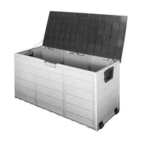 Gardeon outdoor storage box 290l lockable - white storage box with black lid