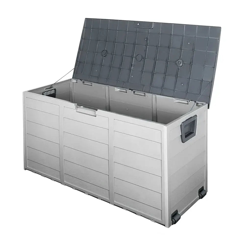 Gardeon 290l lockable outdoor storage box open and ready for use