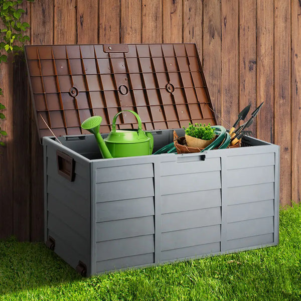 Gardeon outdoor storage box 290l lockable with gardening tools