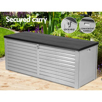 Gardeon outdoor storage box 390l: black garden storage box bench, perfect for any outdoor space