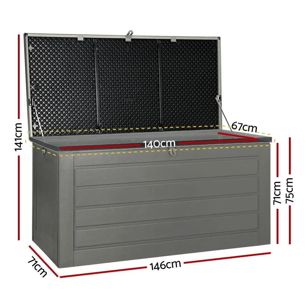 Gardeon outdoor storage box 680l lockable garden bench - grey & black or all 8