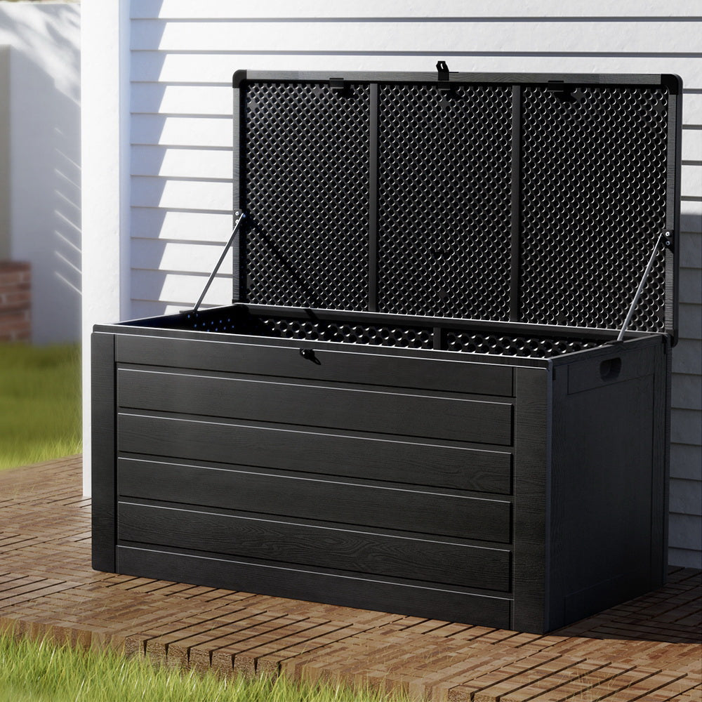 Gardeon outdoor storage box 680l lockable garden bench - grey & black or all 4