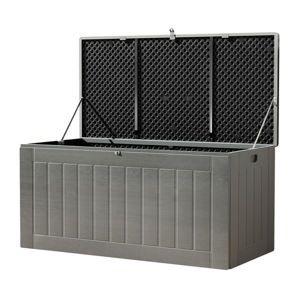 Gardeon outdoor storage box 830l lockable garden bench - black 1