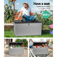 Gardeon outdoor storage box lockable garden bench 190l - black 3