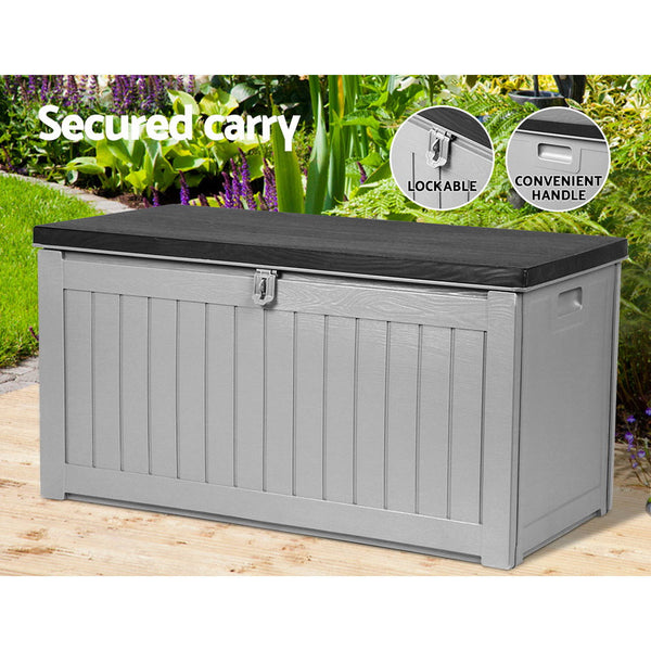 Gardeon outdoor storage box lockable garden bench 190l - black 2
