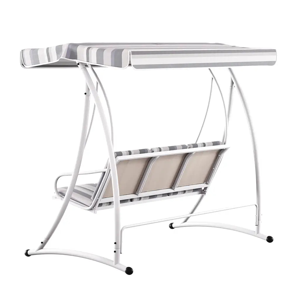 Gardeon outdoor swing chair canopy 3 seater - white & grey on white desk
