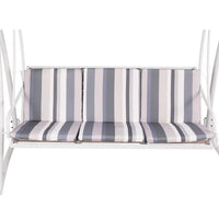 Gardeon outdoor 3 seater canopy swing chair in white with striped cushion