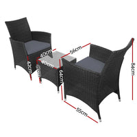 Gardeon outdoor wicker bistro chairs with table set - idris, 3 piece outdoor wicker set with high density foam and sturdy steel frame
