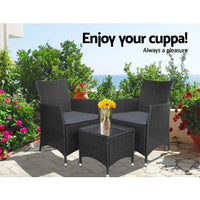 Gardeon outdoor wicker bistro chairs with table set - idris, elegant curvaceous design, sturdy steel frame, high density foam cushions