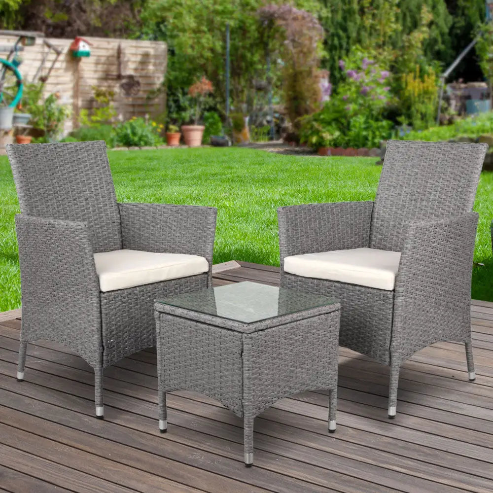 Gardeon outdoor wicker bistro chairs with table set - idris, 3 piece outdoor wicker set