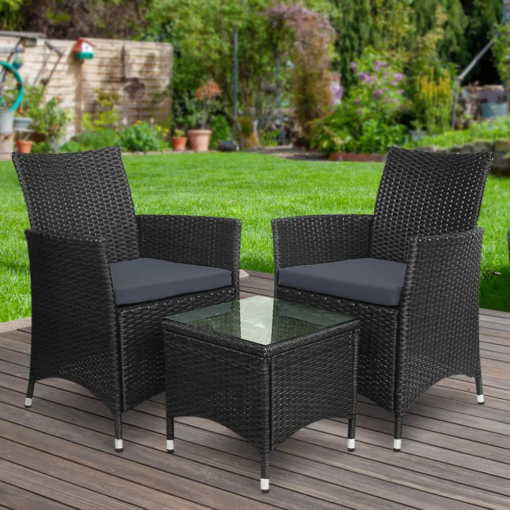 Gardeon outdoor wicker bistro chairs with table set - idris, 3 piece outdoor wicker set