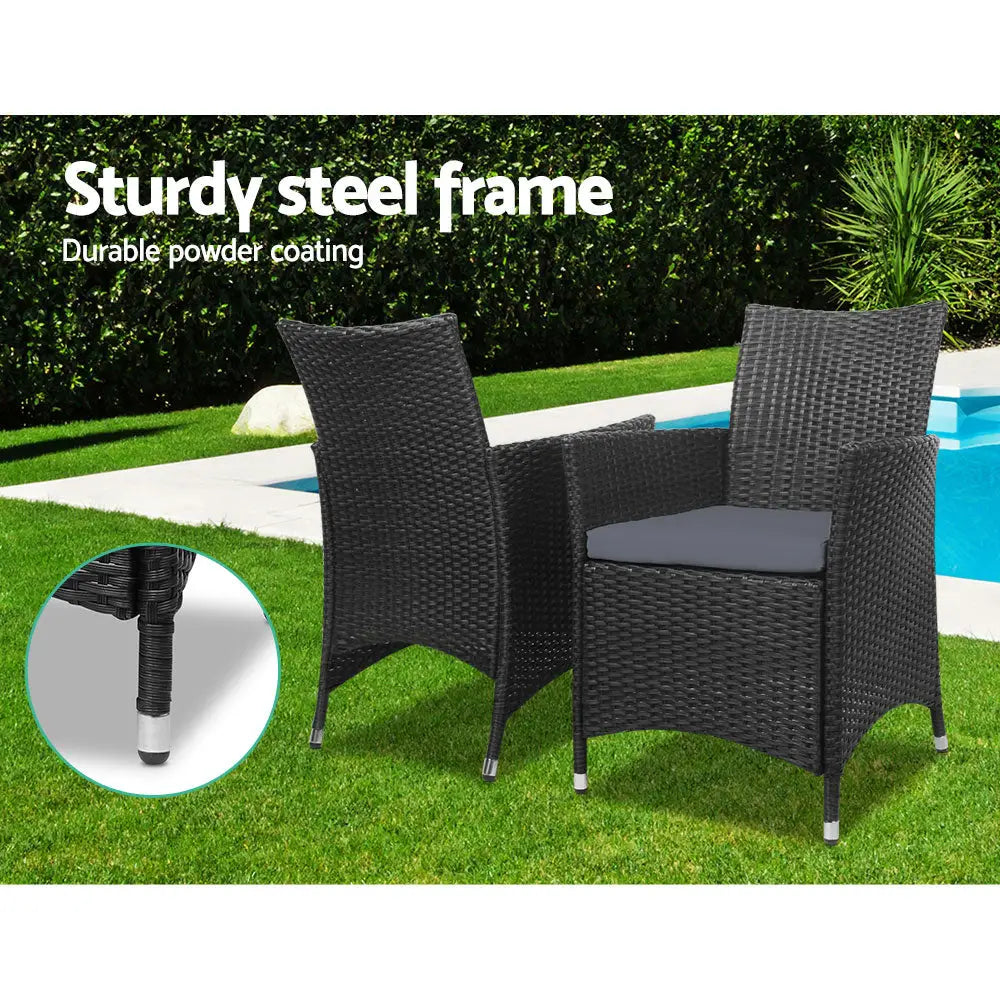 Gardeon outdoor wicker bistro chairs with table set - idris, elegant curvaceous chair and table in yard