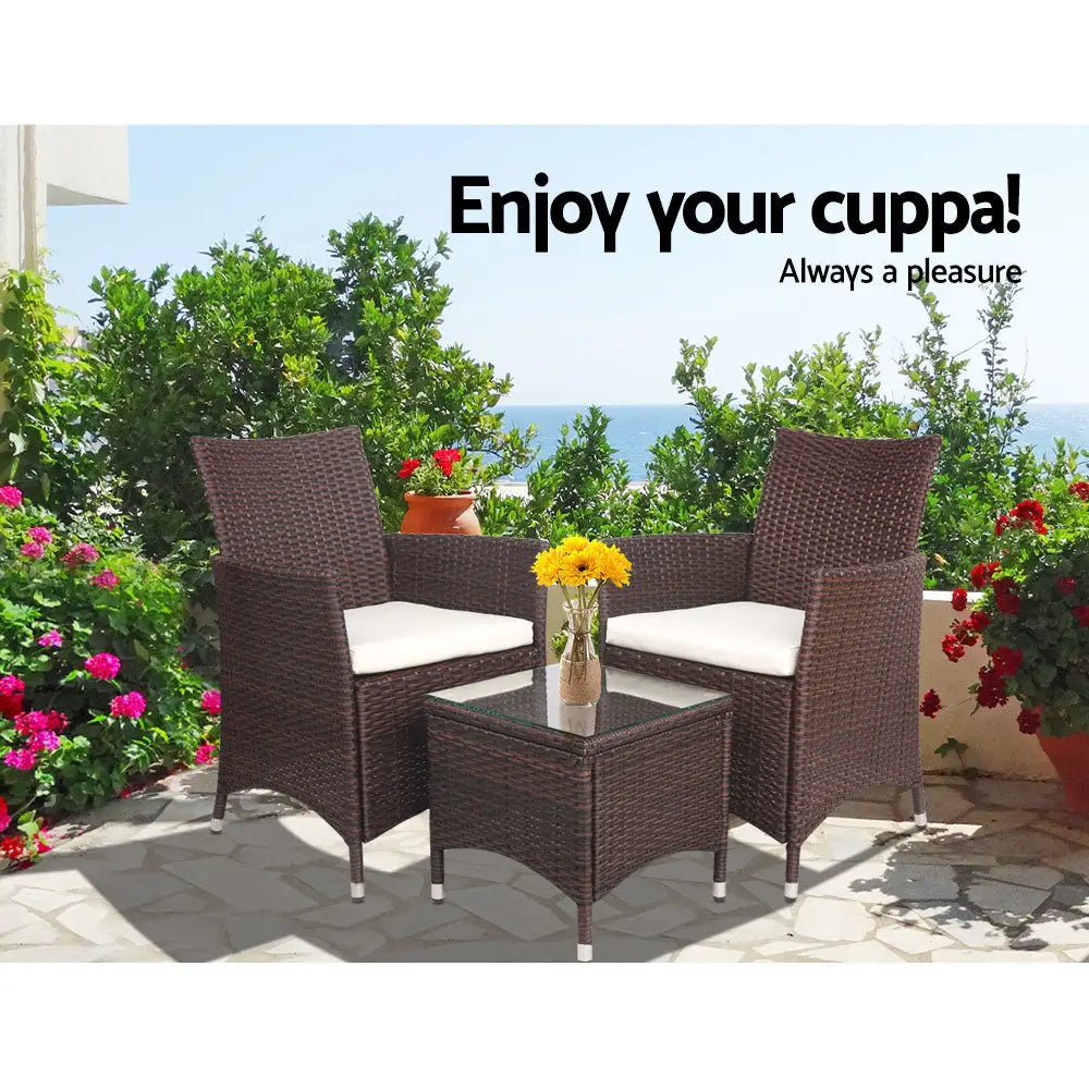 Gardeon outdoor wicker bistro chairs with table set - idris featuring elegant curvaceous patio furniture