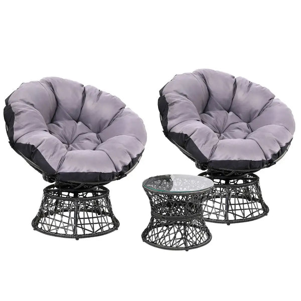 Gardeon outdoor papasan chairs x2 with table, wicker design