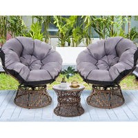 Gardeon outdoor wicker papasan chairs x2 with table - rotund pe-wicker papasan chairs with cushions