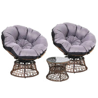 Gardeon outdoor papasan chairs x2 with table, wicker patio furniture